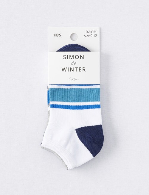 Simon De Winter Stripe Trainer Sock, 3-Pack, White, Grey & Navy product photo View 02 L