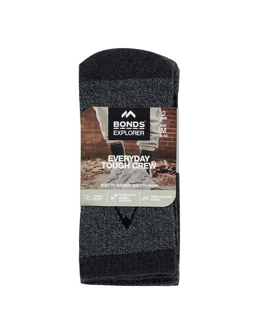 Bonds Explorer Everday Tough Crew Sock, 2-Pack, Black product photo View 03 L