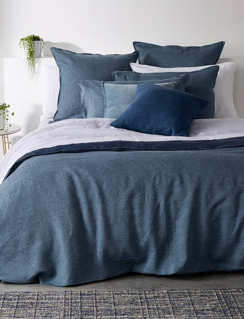 Haven Bed Linen Melange Linen Duvet Cover Set, Blue product photo View 02 L