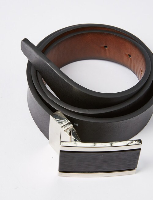 Laidlaw + Leeds Matte & Silver Reversible Box Buckle Belt, Black & Brown product photo View 02 L