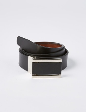 Laidlaw + Leeds Matte & Silver Reversible Box Buckle Belt, Black & Brown product photo