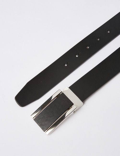Laidlaw + Leeds Matte & Silver Reversible Box Buckle Belt, Black & Brown product photo View 03 L