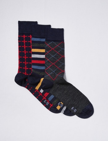 Harlequin Merino Blend Cushion Foot Sock, 3-Pack, Navy product photo