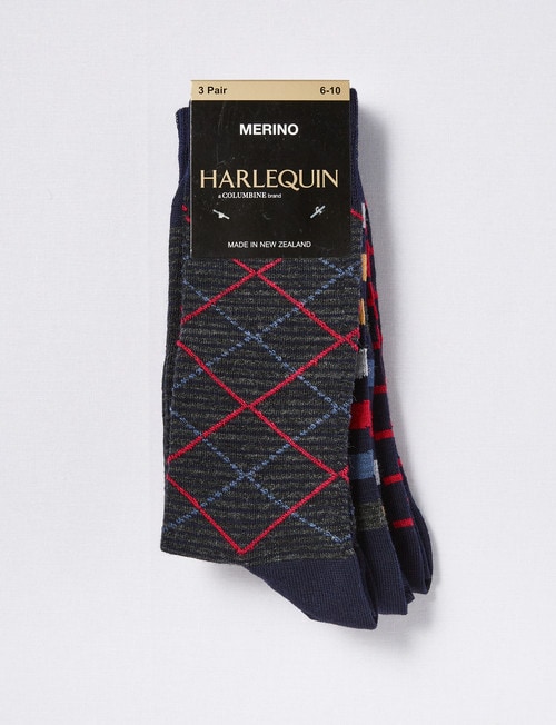 Harlequin Merino Blend Cushion Foot Sock, 3-Pack, Navy product photo View 02 L