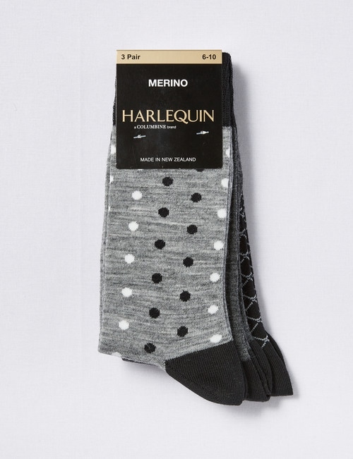 Harlequin Merino Blend Cushion Foot Sock, 3-Pack, Grey product photo View 02 L