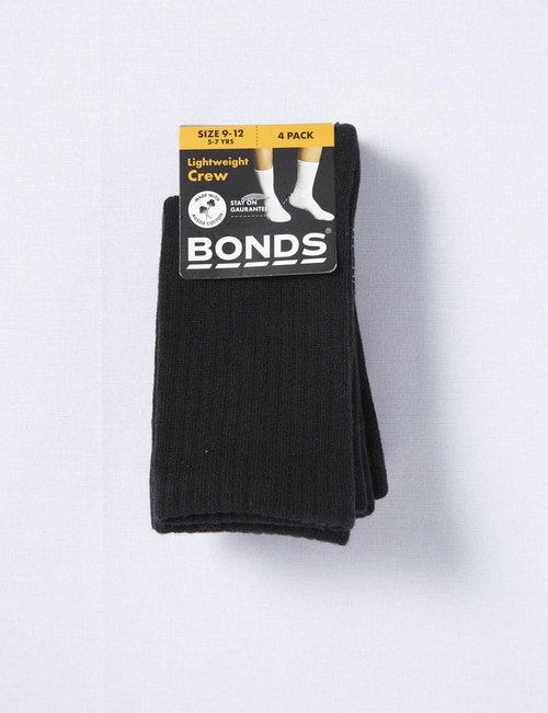 Bonds Logo Light Quarter-Crew Sock, 4-Pack, Black product photo View 02 L