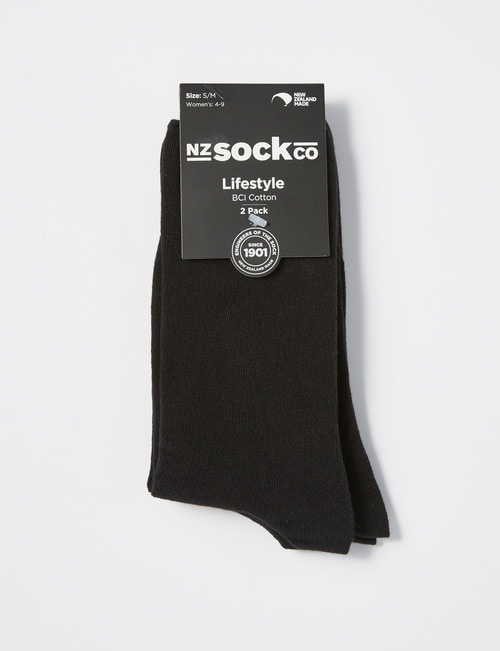 NZ Sock Co. Comfort Roll-Top Cotton Crew Sock, 2-Pack, Black product photo View 02 L