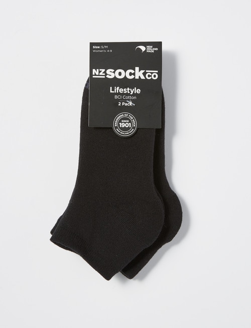 NZ Sock Co. Cushioned Cotton Trainer Anklet Sock, 2-Pack, Black product photo View 02 L