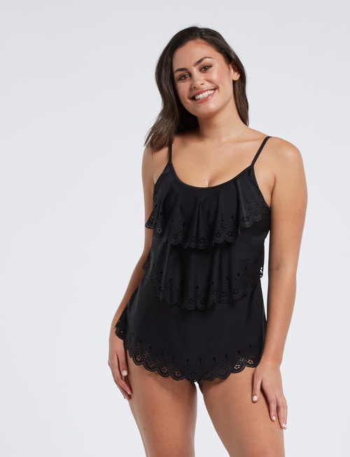 Zest Resort Essential Laser-Cut Tankini Top, Black product photo
