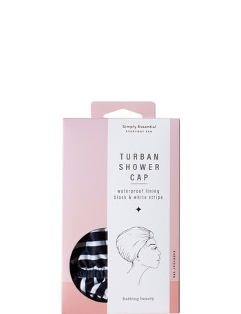 Simply Essential Turban Shower Cap, Black & White Stripe product photo