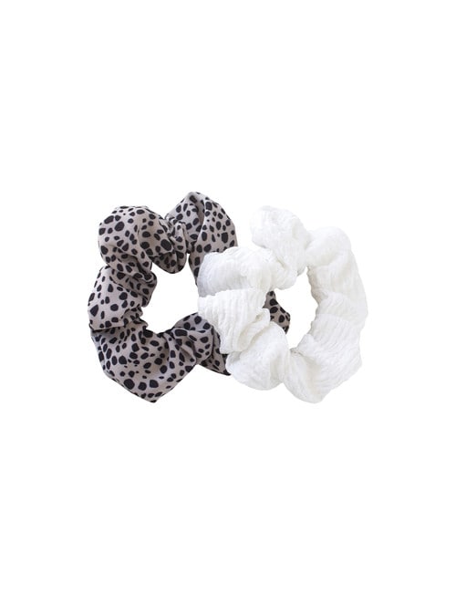 Adorn by Mae Elastics Scrunchies, White & Leopard, Set-of-2 product photo