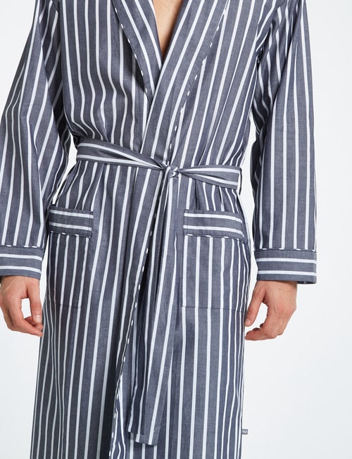 Mazzoni Woven Cotton Striped Robe, Grey & White product photo View 05 L