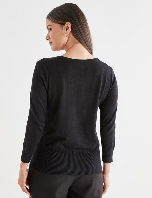 Oliver Black 3/4 Sleeve Crew Neck Cardigan, Black product photo View 02 L