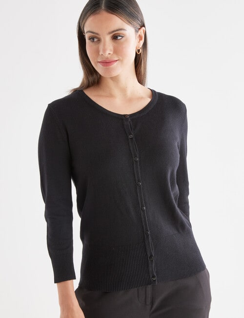 Oliver Black 3/4 Sleeve Crew Neck Cardigan, Black product photo View 04 L