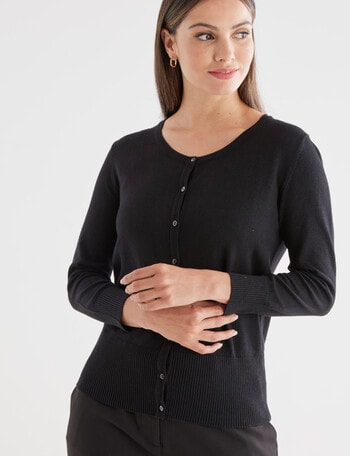 Oliver Black 3/4 Sleeve Crew Neck Cardigan, Black product photo