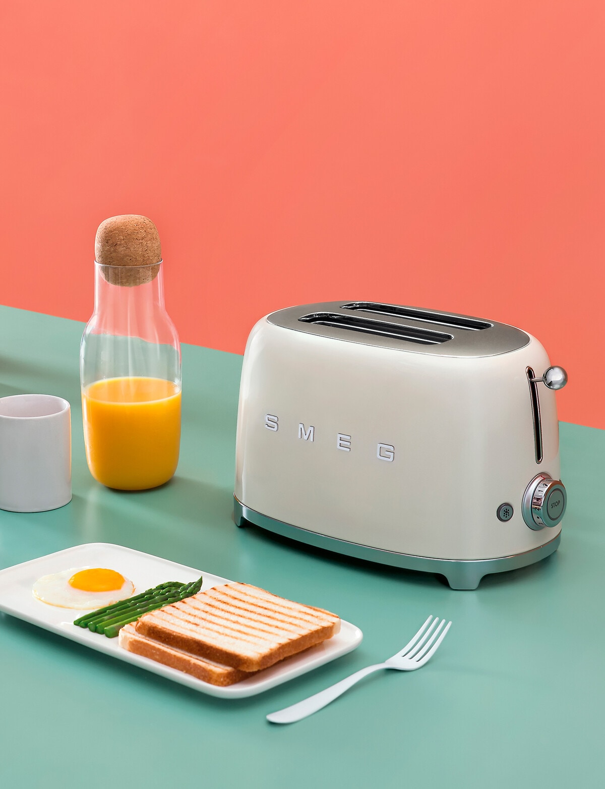 Smeg Smeg 2 Slice Toaster, Cream, TSF01CRAU Toasters