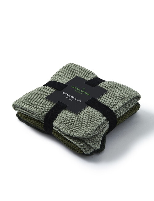 Capital Kitchen Knitted Dish Cloth, Green, Set of 3 product photo