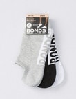 Bonds Logo No Show Sock, 3-Pack, Grey, Black & White product photo View 02 S