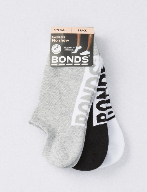Bonds Logo No Show Sock, 3-Pack, Grey, Black & White product photo View 02 L