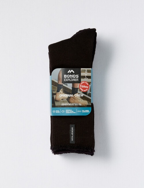 Bonds Explorer Original Wool Crew Sock, 3-Pack, Black product photo View 02 L