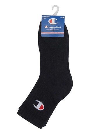 Champion Cushion Quarter Crew Socks, 3-Pack, Black product photo