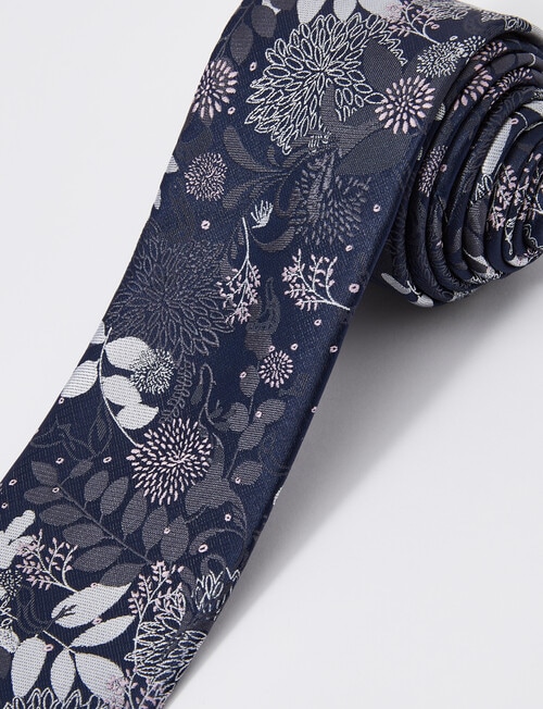 Laidlaw + Leeds Floral Tie, 7cm, Navy product photo View 02 L