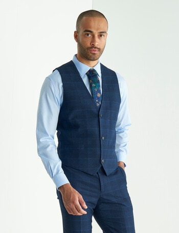 Laidlaw + Leeds Tailored Check Vest, Navy product photo