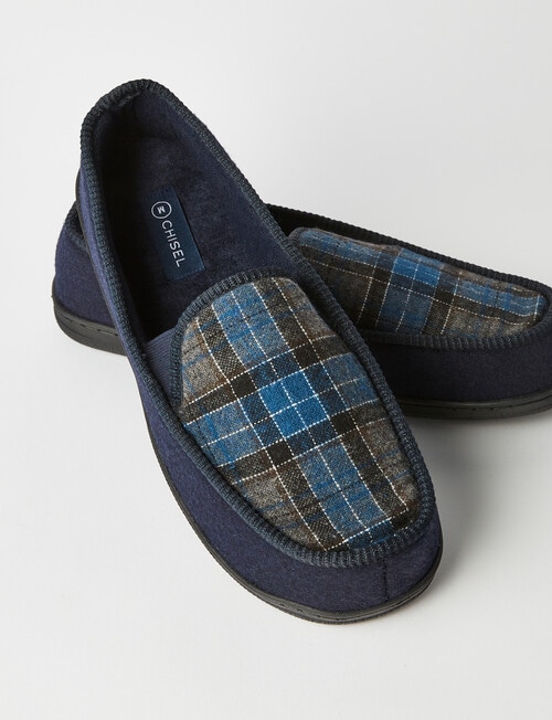 Chisel Theodore Check Moccasin Slippers, Navy product photo View 02 L