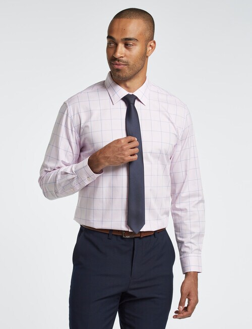 Laidlaw + Leeds Windowpane Check Long-Sleeve Shirt, Pink - Formal 