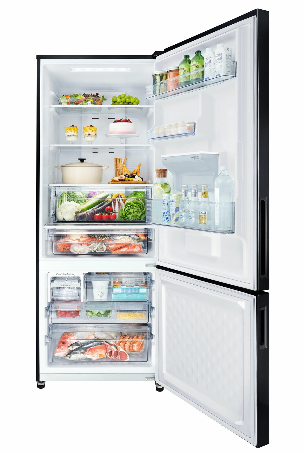 Panasonic 377L Bottom Mount Fridge Freezer with Water Dispenser, Black