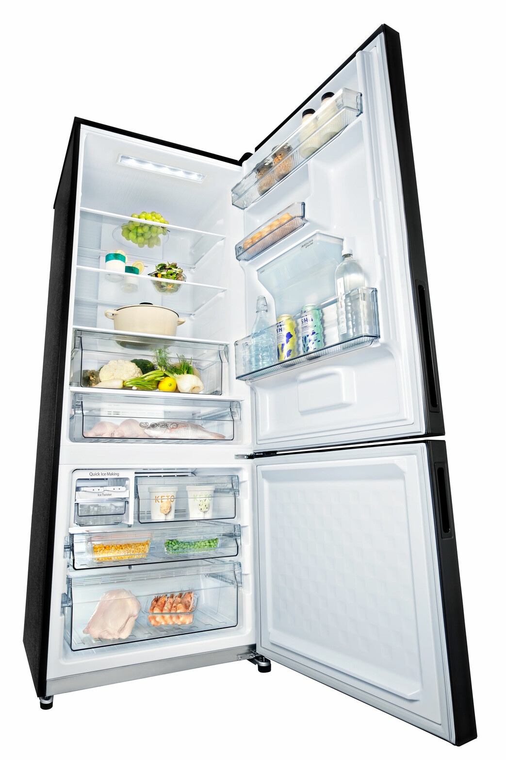 Panasonic 377L Bottom Mount Fridge Freezer with Water Dispenser, Black