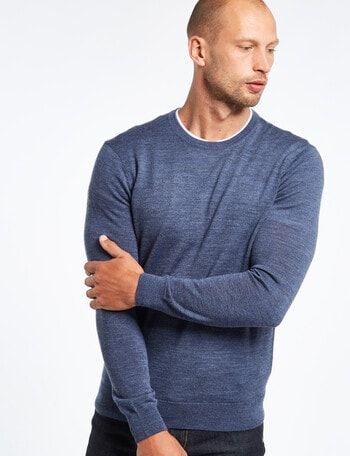North South Merino Crew Neck Jumper, Denim Marl product photo