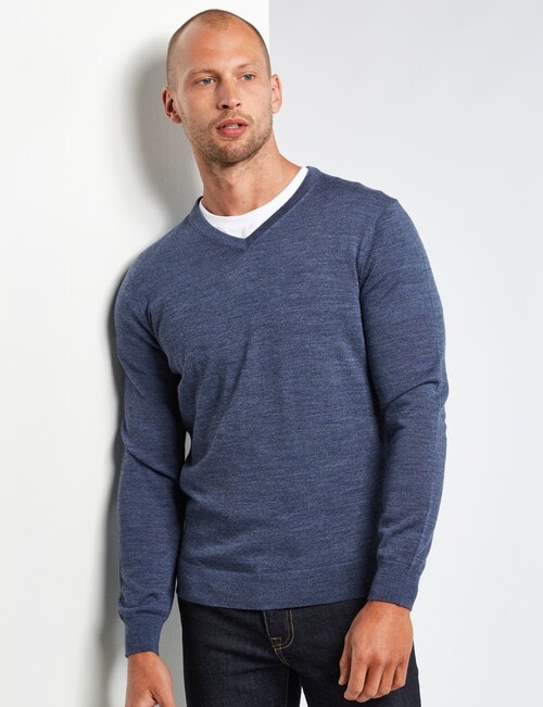 North South Merino V-Neck Jumper, Denim Marl product photo