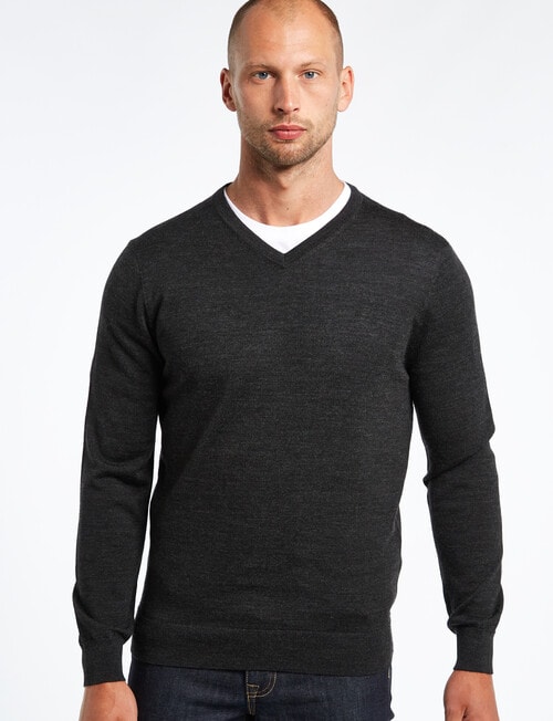 North South Merino V-Neck Jumper, Charcoal product photo