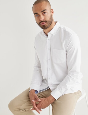 L+L Oxford Contrast Long-Sleeve Shirt, White product photo