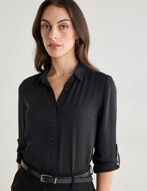 Oliver Black Long Sleeve Roll-Up Blouse, Black product photo
