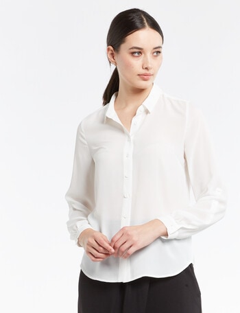 Oliver Black Roll Up Long-Sleeve Blouse, Ivory product photo