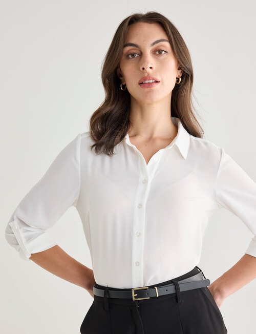 Oliver Black Long Sleeve Roll-Up Blouse, Ivory product photo