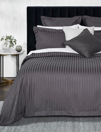 Kate Reed Sateen Stripe Duvet Cover Set, Charcoal product photo
