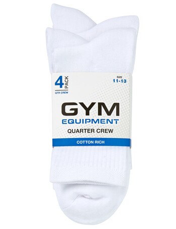 Gym Equipment Cotton-Rich Quarter Crew Sock, 4-Pack, White product photo