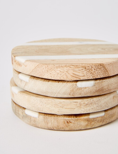 Amy Piper Amy Piper Round Marble Coaster, Set-of-4, Wood & White product photo View 03 L