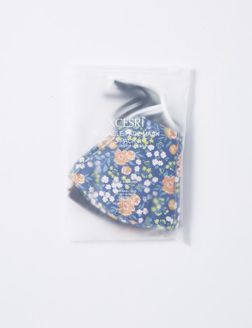 Xcesri Reusable Masks, 3-Pack, Blue Floral product photo View 02 L