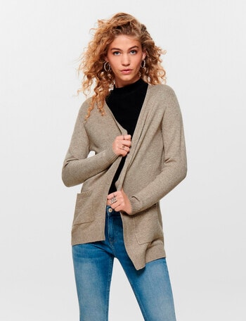 ONLY Lesly Long Sleeve Open Knit Cardigan, Beige product photo
