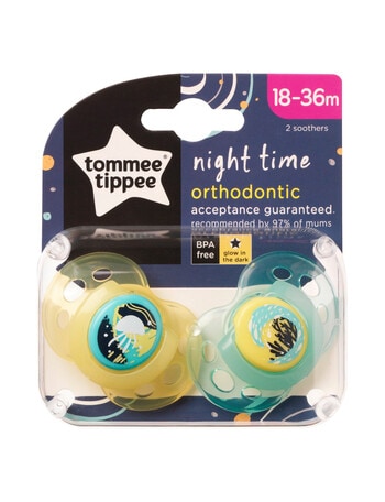 Tommee Tippee Nightime Soother Assorted, 18-36m, Pack of 2 product photo