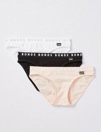 Bonds Hipster Cotton Bikini Brief, 3-Pack, White, Black & Pink, 6-16 product photo