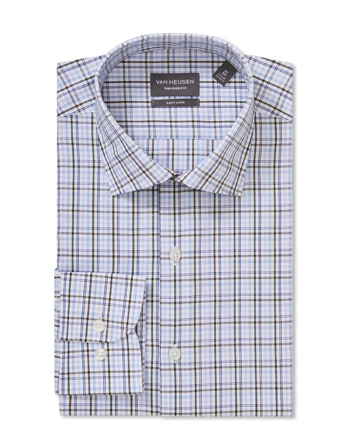 Van Heusen Long-Sleeve Tailored Fit Check Shirt, Blue - Mens Clearance