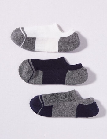 Gym Equipment No Show Sock, 3-Pack, Grey, Navy & White product photo