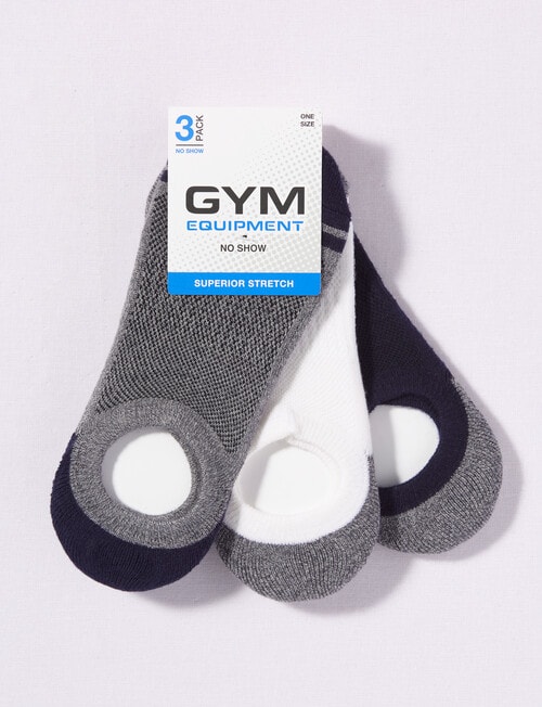 Gym Equipment No Show Sock, 3-Pack, Grey, Navy & White product photo View 02 L