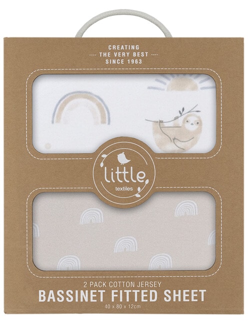 Little Textiles Bassinet Fitted-Jersey, 2-Pack, Happy Sloth & Rainbow product photo View 03 L