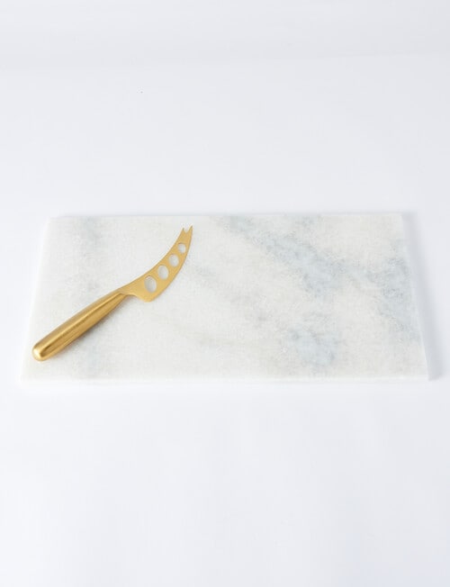 Alex Liddy Slate & Co Marble Board and Knife, White & Gold, 40x22cm product photo View 05 L